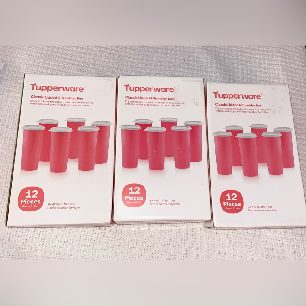 NIB NEW Tupperware Pink Lidded 16 oz 6-Tumbler Cups Set x 3 (3 sets included)
